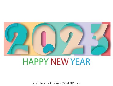 2023 happy new year.Paper cut 2023 word for new year festival.card,happy,Vector concept luxury designs and new year celebration.