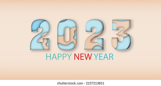 2023 happy new year.Paper cut 2023 word for new year festival.card,happy,Vector concept luxury designs and new year celebration.