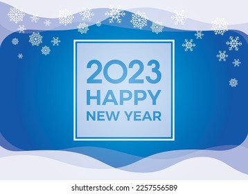 2023 Hapy New Year blue greeting card with snowflakes vector. New Year winter background with falling snowflakes vector illustration