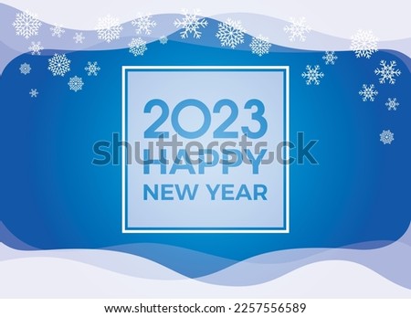 2023 Hapy New Year blue greeting card with snowflakes vector. New Year winter background with falling snowflakes vector illustration