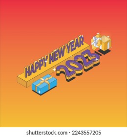 2023 hapy new year, Isometric design, modern,  3d isometric text, For banners, greeting cards, websites