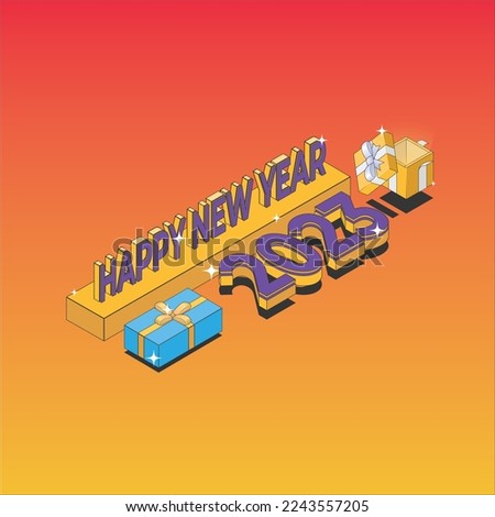 2023 hapy new year, Isometric design, modern,  3d isometric text, For banners, greeting cards, websites