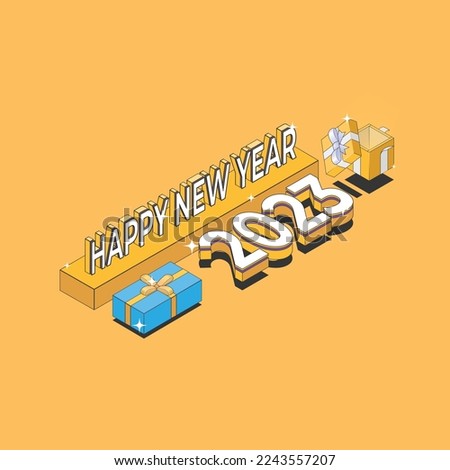2023 hapy new year, Isometric design, modern,  3d isometric text, For banners, greeting cards, websites
