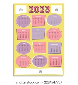 2023 image template calendar with sweet color and elements, for interior elements, for souvenir, simple one page calendar