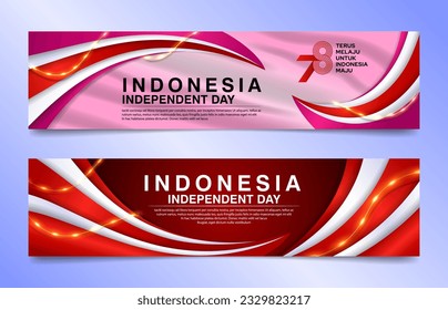 2023 Indonesia Independence day banner with stylish waving flag design, translation of slogan is "Keep Moving Forward for Advanced Indonesia"