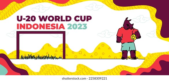 2023 Indonesia U-20 World Cup Web Banner. Vector illustration in modern flat style in continuous line style. With a combination of traditional Indonesian ornaments.