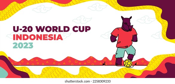 2023 Indonesia U-20 World Cup Web Banner. Vector illustration in modern flat style in continuous line style. With a combination of traditional Indonesian ornaments.