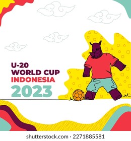 2023 Indonesia U-20 World Cup Web Banner. Vector illustration in modern flat style in continuous line style. With a combination of traditional Indonesian ornaments.