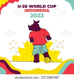 2023 Indonesia U-20 World Cup Web Banner. Vector illustration in modern flat style in continuous line style. With a combination of traditional Indonesian ornaments.