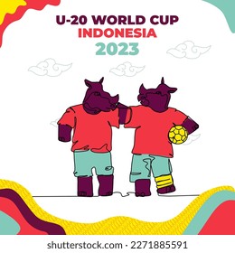 2023 Indonesia U-20 World Cup Web Banner. Vector illustration in modern flat style in continuous line style. With a combination of traditional Indonesian ornaments.