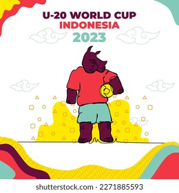 2023 Indonesia U-20 World Cup Web Banner. Vector illustration in modern flat style in continuous line style. With a combination of traditional Indonesian ornaments.