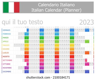 2023 Italian Planner Calendar with Horizontal Months on white background