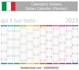 2023 Italian Planner Calendar with Vertical Months on white background svg