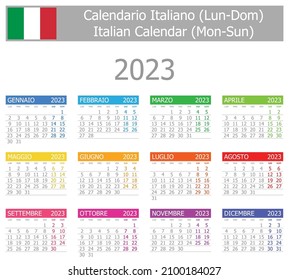 2023 Italian Type-1 Calendar Mon-Sun on white background