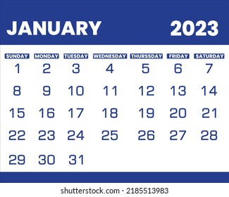 2023 January illustration vector calendar weeks start on Sunday Blue theme | calendar 2023 January | January calendar 2023
