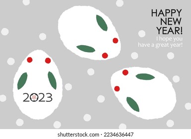 2023, Japanese New Year's card for the year of the rabbit. "Rabbit decoration made from snow"