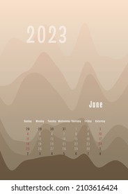 2023 June Vertikalkalender jeden Monat einzeln. monatliche Vorlage für Personalplaner. Abstrakter Farbverlauf-bunter Hintergrund, Design für Print und Digital