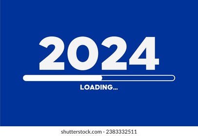 2023 Loading. 2024 themed work on a blue background. new year celebration text