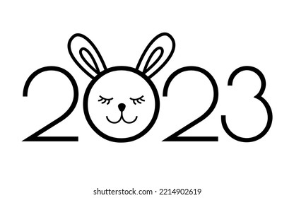 Logo del 2023 con un lindo conejito. Ilustración vectorial.