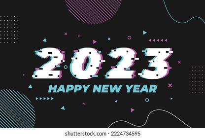 2023 logo with glitch effect vector template, Happy new year 2023, Applicable for banner design, calendar, invitation, party flyer, etc. 