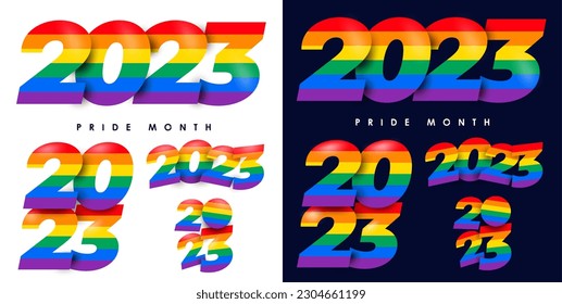2023 logo for Pride Month. Rainbow flag LGBTQ+. To support the LGBT community. Rainbow Flag Wave Design Element. LGBT flag movement on white background. Pride month june. Vector Illustration.