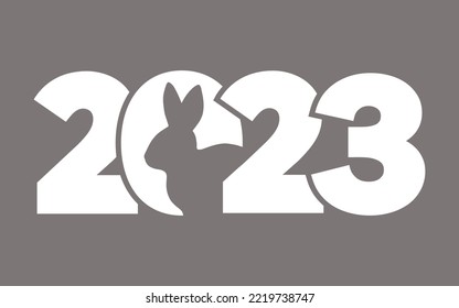 2023 logo with rabbit. A cool and stylish white icon. The Chinese new year 2023. Vector graphic illustration.
