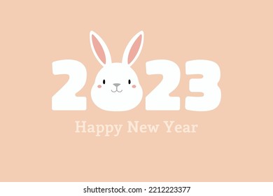 2023 Lunar, Chinese, Japanese New Year kawaii funny rabbit face, typography. Cute eastern zodiac sign, symbol. Vector illustration. Flat style design. Concept for holiday card, banner, poster, decor.