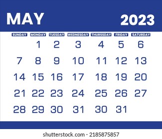 2023 Mayo ilustraciones calendario vectorial semanas inicio en el tema azul dominical | calendario 2023 mayo | calendario de mayo de 2023 | Calendario

