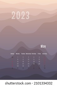 2023 may vertical calendar every month separately. monthly personal planner template. Peak silhouette abstract gradient colorful background, design for print and digital