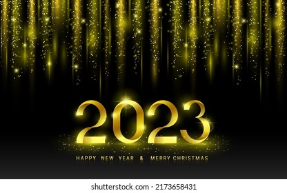 2023 Merry Christmas and Happy New Year backdrop with gold numerals . Festive backdrop for the holiday. Vector stock image.