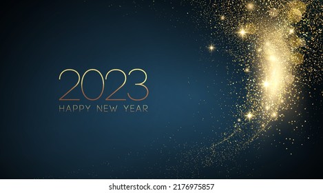 2023 Merry Christmas and Happy New Year  Abstract shiny color gold wave design element