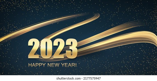 2023 Merry Christmas and Happy New Year Abstract shiny color gold wave design element