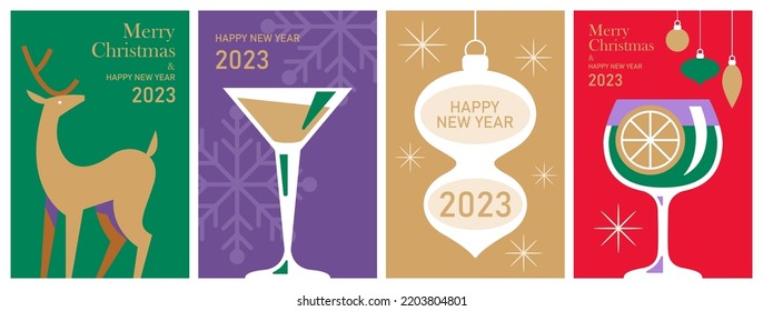 2023 Merry Christmas and Happy New Year banner design set. Template background for social media, greeting card, party invitation or website marketing. Vector illustration
