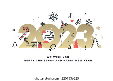 2023 Merry Christmas and Happy New Year. Vector illustration concept for background, greeting card, party invitation card, website banner, social media banner, marketing material.