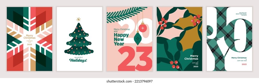 2023 Merry Christmas and Happy New Year greeting cards set. Vector illustration concepts for background, greeting card, party invitation card, website banner, social media banner, marketing material.