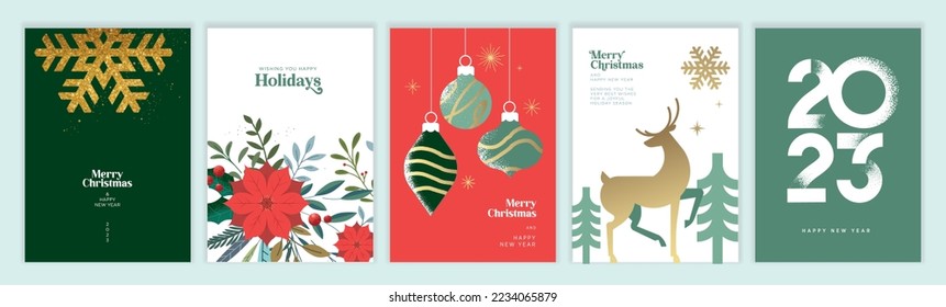 2023 Merry Christmas and Happy New Year greeting cards set. Vector illustration concepts for background, greeting card, party invitation card, website banner, social media banner, marketing material.