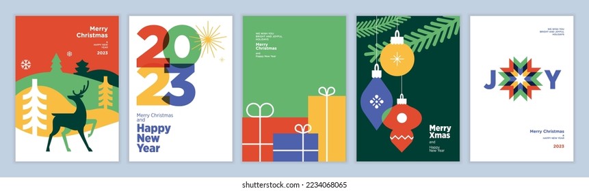2023 Merry Christmas and Happy New Year greeting cards set. Vector illustration concepts for background, greeting card, party invitation card, website banner, social media banner, marketing material.