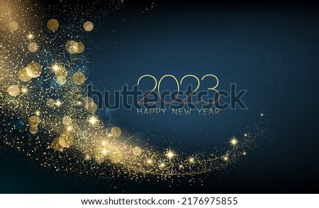 2023 Merry Christmas and Happy New Year Abstract shiny color gold wave design element Stockfoto © 