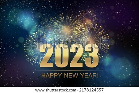 2023 Merry Christmas and Happy  New Year  Abstract background with fireworks. Vector