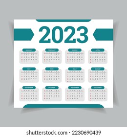2023 minimal calendar template. Week starts on Sunday. Plain and clean design, ready to print 2023 calendar in minimal square format. Vector annual template.