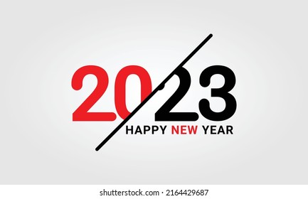 2023 modern logo text design. Happy New Year label and happy holidays template card. Cover of business diary for 2023 with wishes