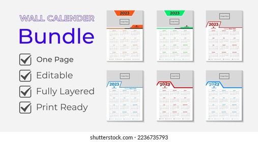2023 modern one page calendar. print ready corporate business calendar bundle design 12 month in one page.