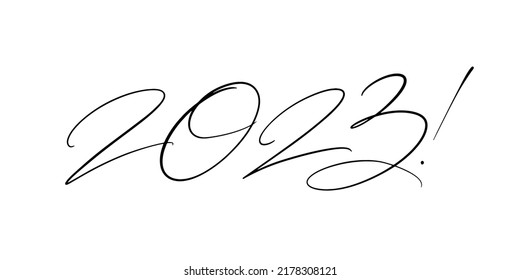 2023 modern thin lettering. New Year minimalistic elegant greeting card. Hand drawn black inscription.