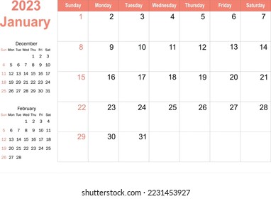 2023 monthly calendar, 2023 monthly planner, 2023 calendar