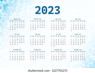 Plantilla de calendario mensual de 2023 con fondo abstracto degradado