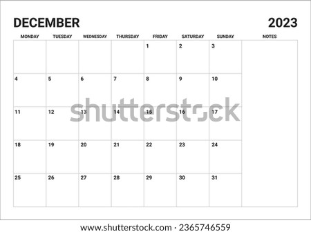 2023 Monthly December calendar include notes