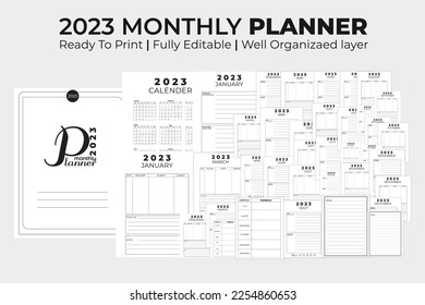 2023 Monthly Planner of 12 Individual Months