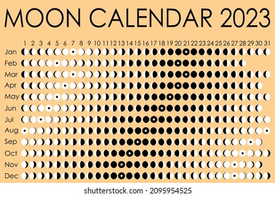 2023 Moon calendar. Astrological calendar design. planner. Place for stickers. Month cycle planner mockup. Isolated black and white vector illustration.