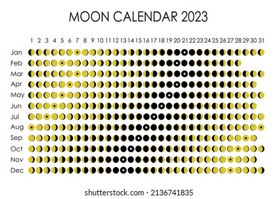 2023 Moon calendar. Astrological calendar design. planner. Place for stickers. Month cycle planner mockup. Isolated black and white background.