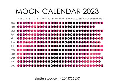 2023 Moon calendar. Astrological calendar design. planner. Place for stickers. Month cycle planner mockup. Isolated black and white background.